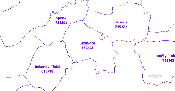 Katastrální mapa Jezdovice - přehledová mapa katastrálního území