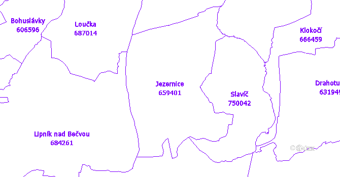 Katastrální mapa Jezernice - přehledová mapa katastrálního území