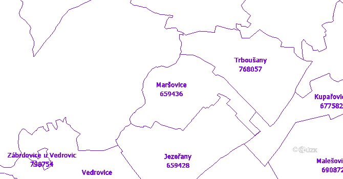 Katastrální mapa Maršovice - přehledová mapa katastrálního území