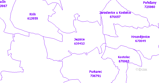 Katastrální mapa Jeznice - přehledová mapa katastrálního území