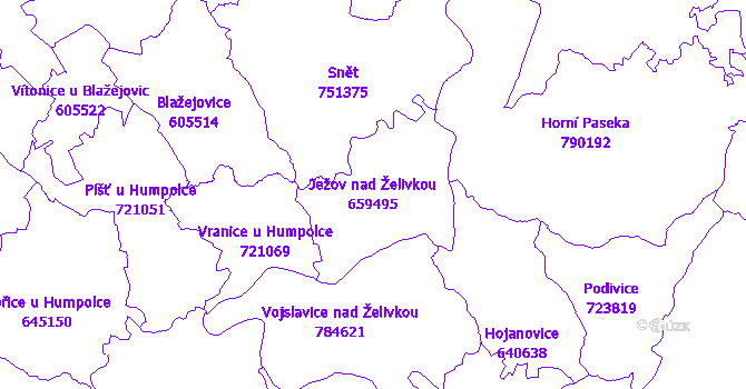 Katastrální mapa Ježov nad Želivkou - přehledová mapa katastrálního území