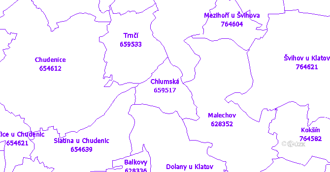 Katastrální mapa Chlumská - přehledová mapa katastrálního území