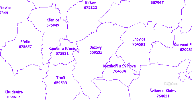 Katastrální mapa Ježovy - přehledová mapa katastrálního území