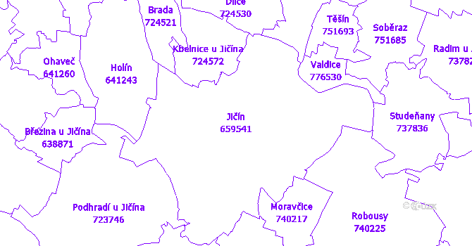 Katastrální mapa Jičín - přehledová mapa katastrálního území