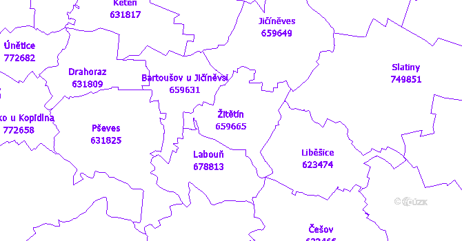 Katastrální mapa Žitětín - přehledová mapa katastrálního území