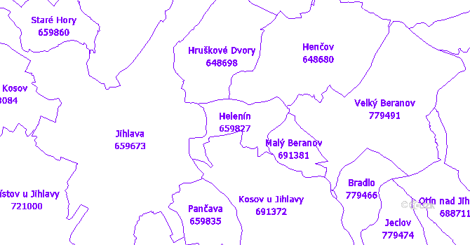 Katastrální mapa Helenín - přehledová mapa katastrálního území