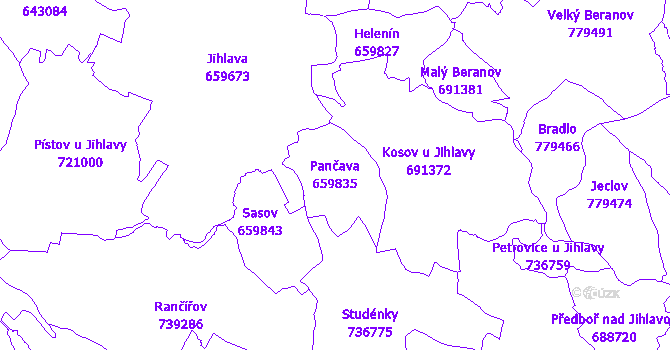Katastrální mapa Pančava - přehledová mapa katastrálního území