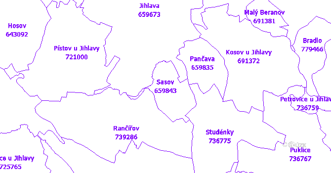 Katastrální mapa Sasov - přehledová mapa katastrálního území