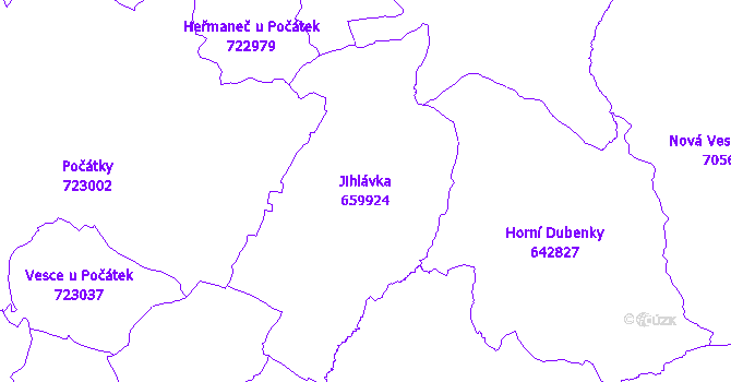 Katastrální mapa Jihlávka - přehledová mapa katastrálního území