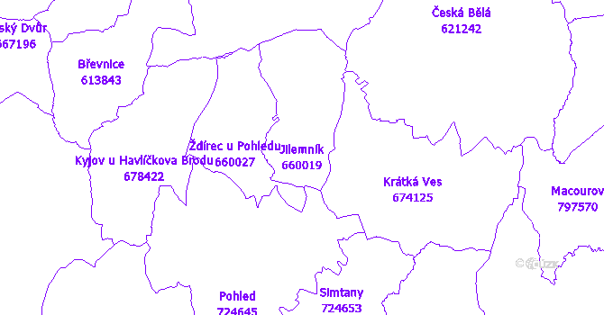 Katastrální mapa Jilemník - přehledová mapa katastrálního území