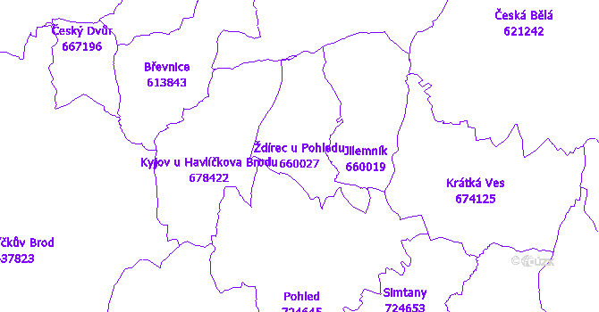 Katastrální mapa Ždírec u Pohledu - přehledová mapa katastrálního území