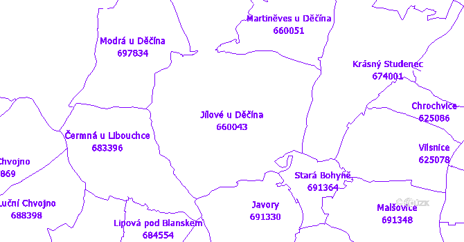 Katastrální mapa Jílové u Děčína - přehledová mapa katastrálního území