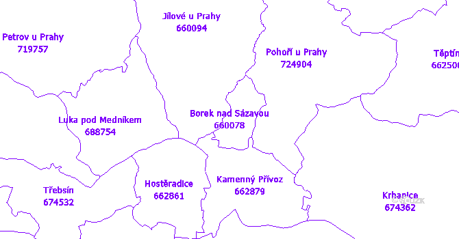 Katastrální mapa Borek nad Sázavou - přehledová mapa katastrálního území