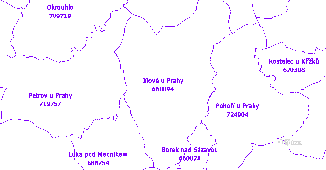 Katastrální mapa Jílové u Prahy - přehledová mapa katastrálního území