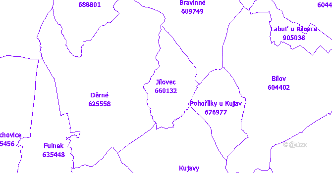 Katastrální mapa Jílovec - přehledová mapa katastrálního území