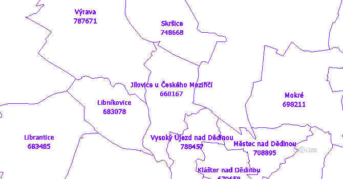 Katastrální mapa Jílovice u Českého Meziříčí - přehledová mapa katastrálního území