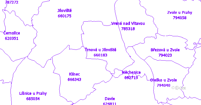 Katastrální mapa Trnová u Jíloviště - přehledová mapa katastrálního území