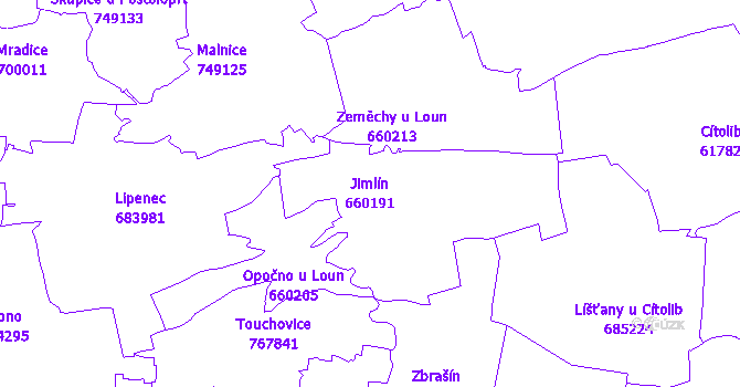 Katastrální mapa Jimlín - přehledová mapa katastrálního území