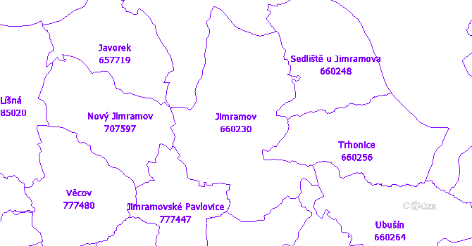 Katastrální mapa Jimramov - přehledová mapa katastrálního území
