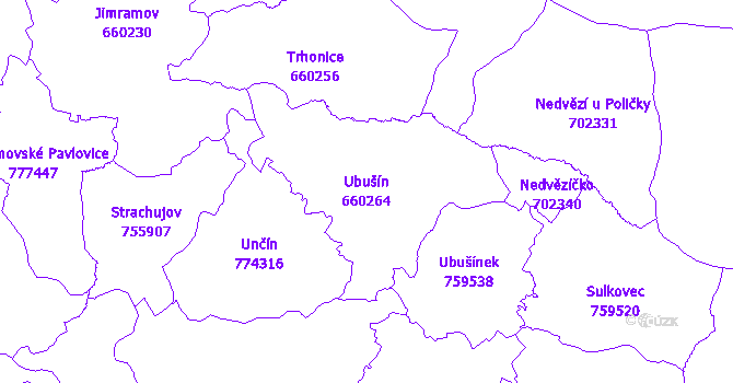 Katastrální mapa Ubušín