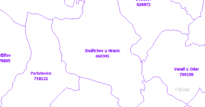 Katastrální mapa Jindřichov u Hranic - přehledová mapa katastrálního území