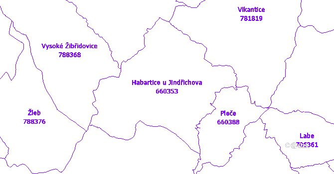 Katastrální mapa Habartice u Jindřichova - přehledová mapa katastrálního území