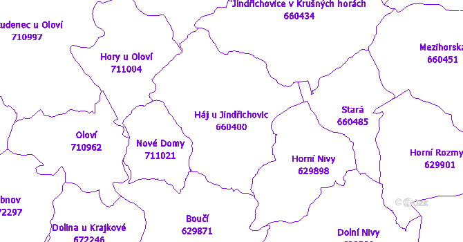 Katastrální mapa Háj u Jindřichovic - přehledová mapa katastrálního území