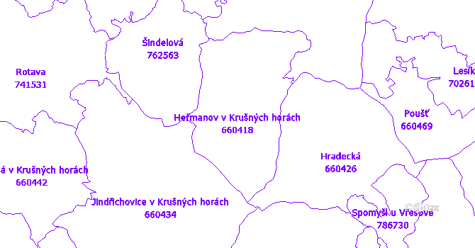 Katastrální mapa Heřmanov v Krušných horách - přehledová mapa katastrálního území