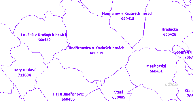 Katastrální mapa Jindřichovice v Krušných horách - přehledová mapa katastrálního území
