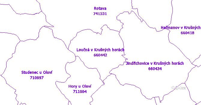 Katastrální mapa Loučná v Krušných horách - přehledová mapa katastrálního území