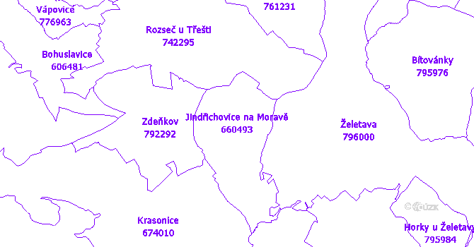 Katastrální mapa Jindřichovice na Moravě - přehledová mapa katastrálního území