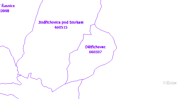 Katastrální mapa Dětřichovec - přehledová mapa katastrálního území
