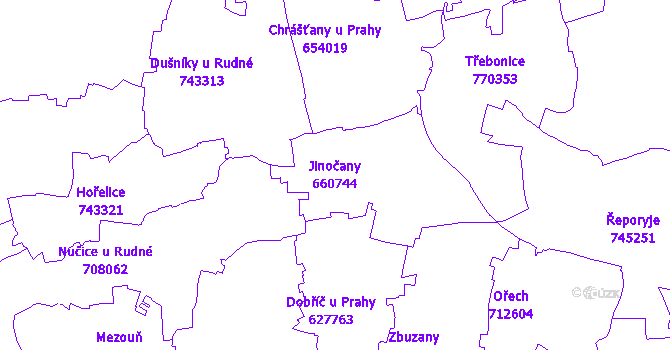 Katastrální mapa Jinočany - přehledová mapa katastrálního území