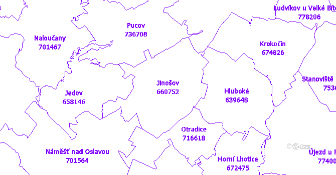 Katastrální mapa Jinošov - přehledová mapa katastrálního území
