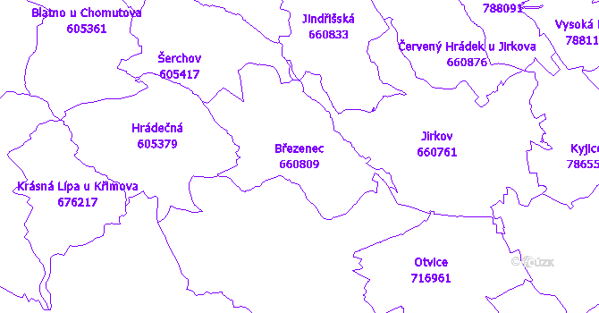 Katastrální mapa Březenec - přehledová mapa katastrálního území
