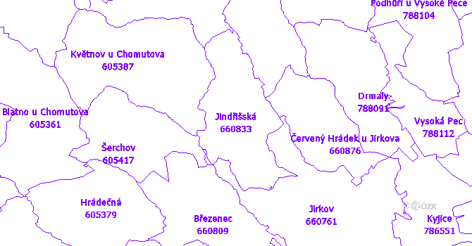 Katastrální mapa Jindřišská - přehledová mapa katastrálního území