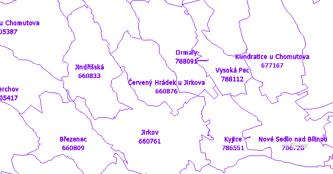 Katastrální mapa Červený Hrádek u Jirkova - přehledová mapa katastrálního území