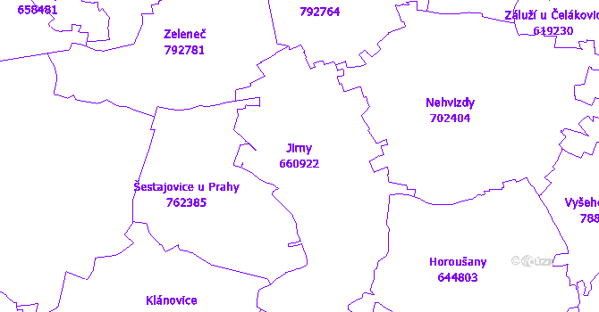 Katastrální mapa Jirny - přehledová mapa katastrálního území