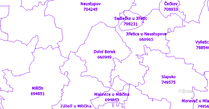 Katastrální mapa Dolní Borek - přehledová mapa katastrálního území