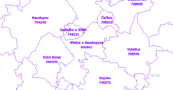 Katastrální mapa Jiřetice u Neustupova - přehledová mapa katastrálního území