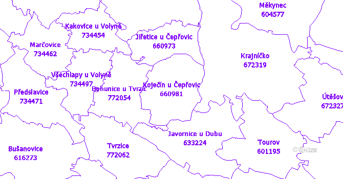 Katastrální mapa Koječín u Čepřovic - přehledová mapa katastrálního území