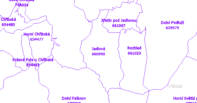 Katastrální mapa Jedlová - přehledová mapa katastrálního území