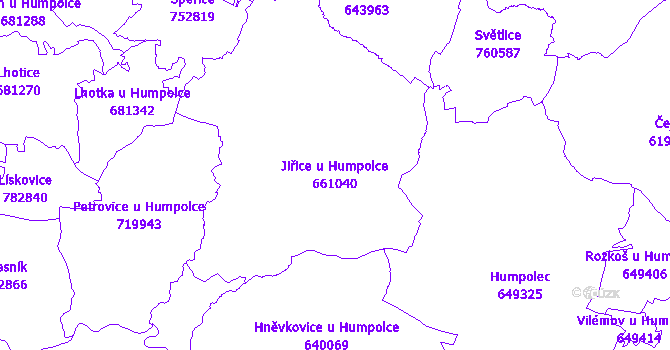 Katastrální mapa Jiřice u Humpolce - přehledová mapa katastrálního území