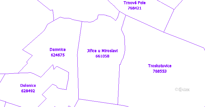 Katastrální mapa Jiřice u Miroslavi - přehledová mapa katastrálního území