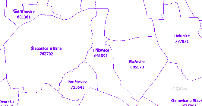 Katastrální mapa Jiříkovice - přehledová mapa katastrálního území
