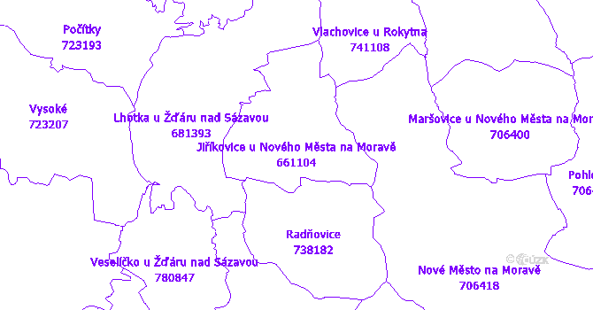 Katastrální mapa Jiříkovice u Nového Města na Moravě - přehledová mapa katastrálního území