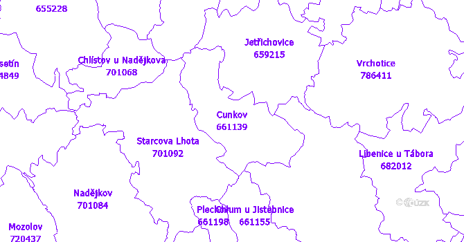 Katastrální mapa Cunkov - přehledová mapa katastrálního území