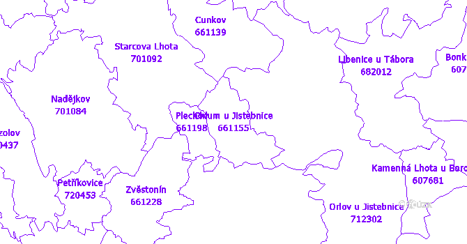 Katastrální mapa Chlum u Jistebnice - přehledová mapa katastrálního území