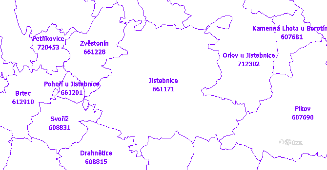 Katastrální mapa Jistebnice - přehledová mapa katastrálního území