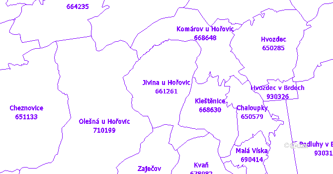 Katastrální mapa Jivina u Hořovic - přehledová mapa katastrálního území